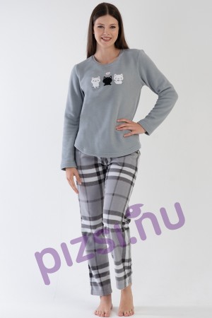 Hosszúnadrágos cicás flanel női pizsama
