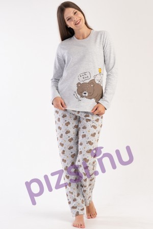 Hosszúnadrágos macis flanel női pizsama