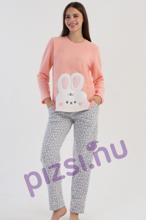 Hosszúnadrágos polár barack-nyuszis női pizsama